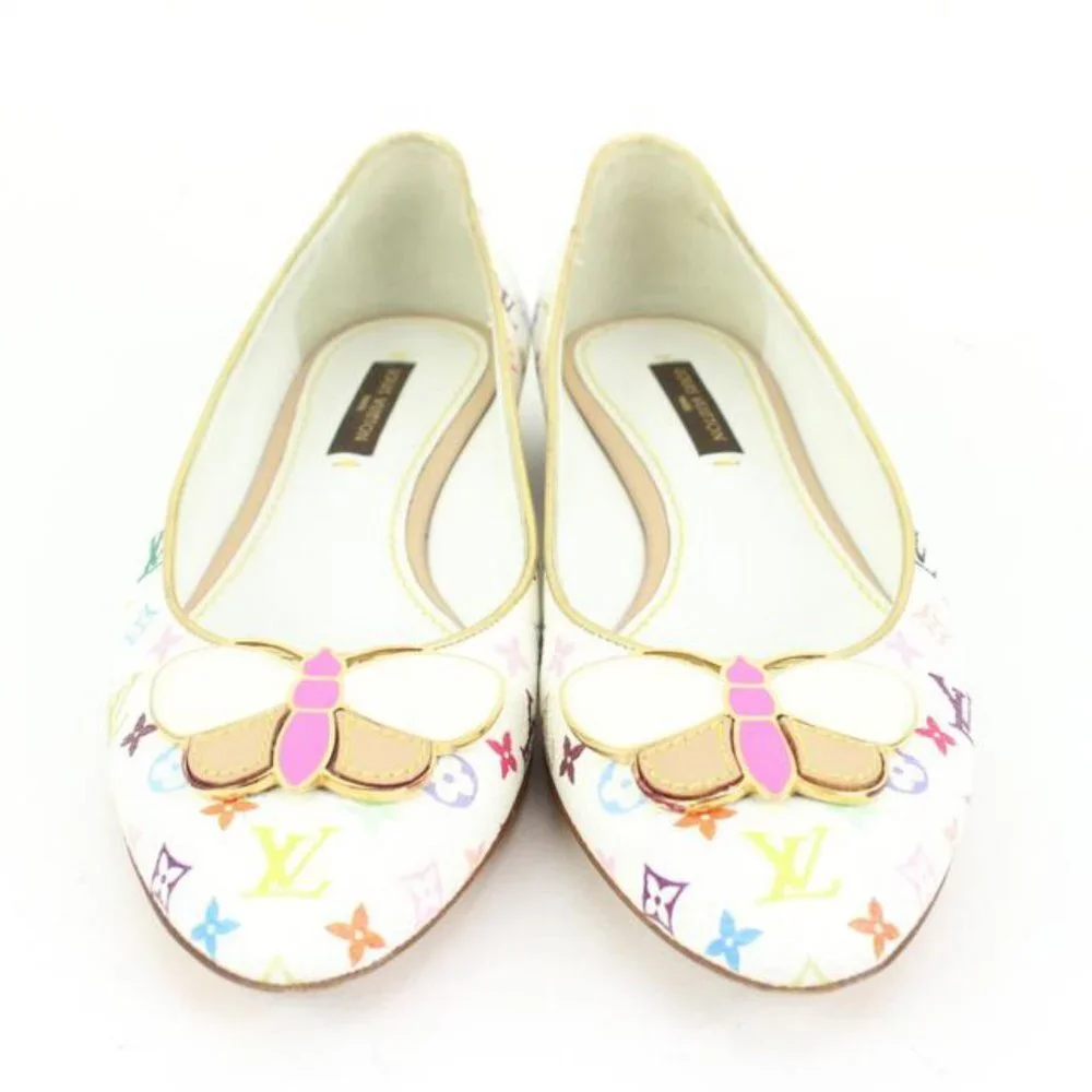Louis Vuitton Size 34.5 White Multicolor Butterfly Ballerina Flats 46LK34